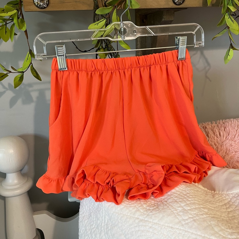Tyche Shorts Bloomer Elastic Waist Ruffle Womens Small Flirty Pumpkin Orange